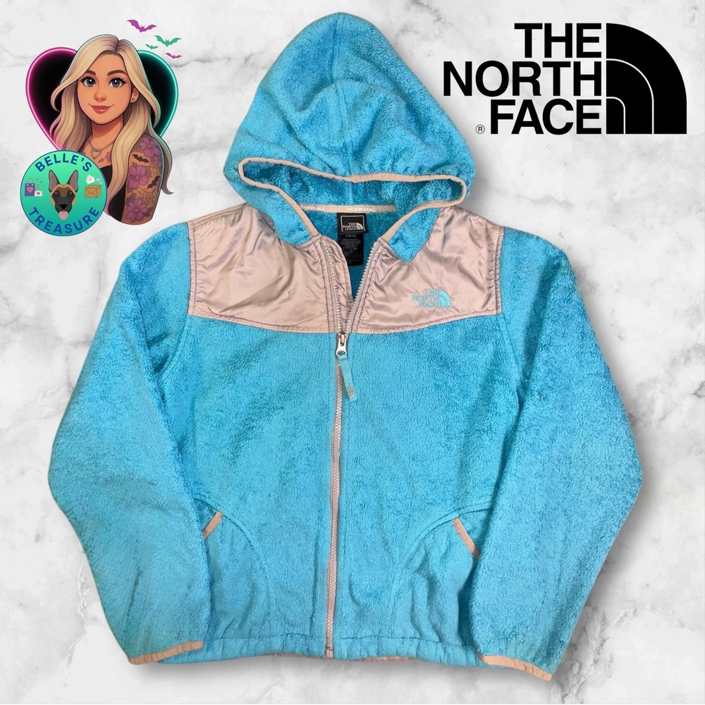 The North Face Girls Large 14-16 Hooded Osito Fleece Jacket Aqua Blue Full Zip